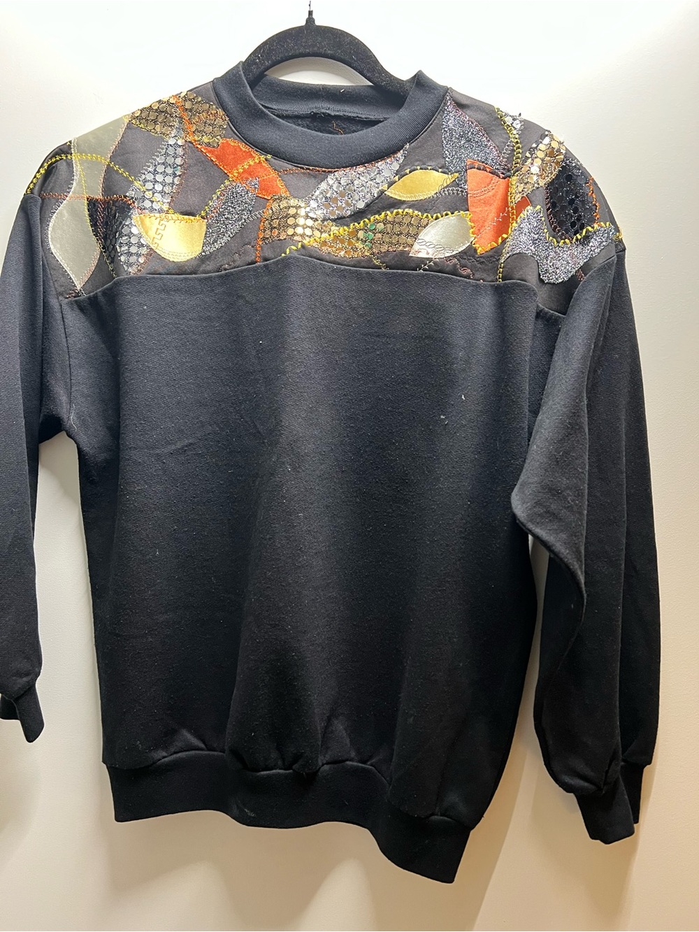 Black women’s Sweater with Multicolor sequence top